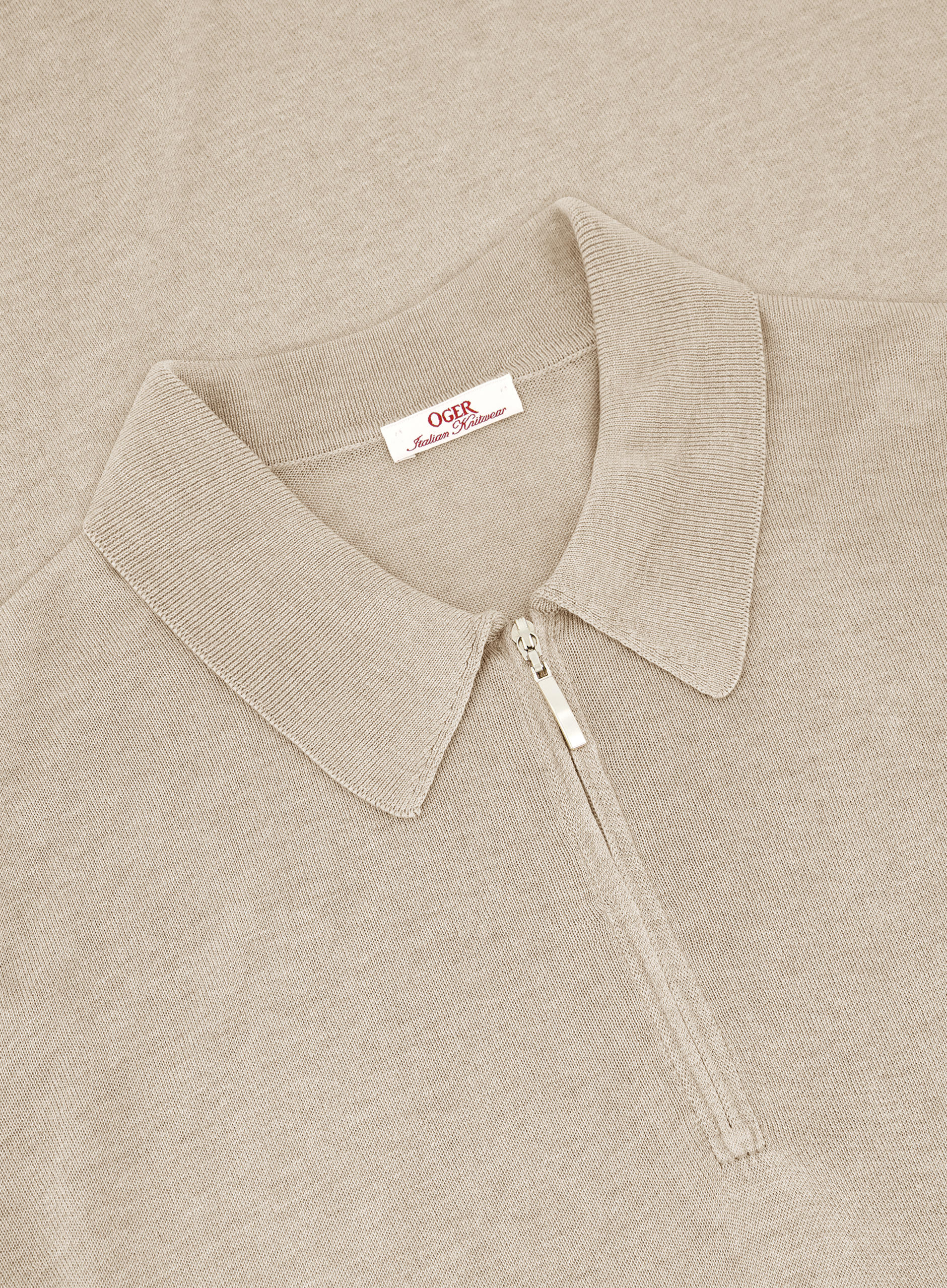 Poloshirt van zijde met ritssluiting | FULL_WIDTH | Beige