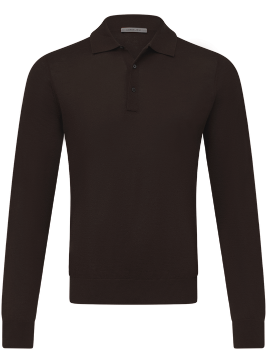 Poloshirt met lange mouwen van cashmere en zijde | D.Bruin