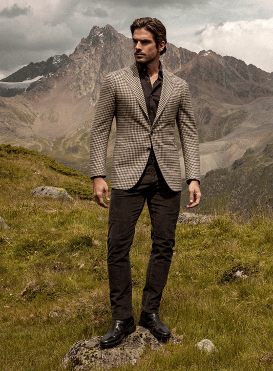 Handgemaakt pied-de-poule jasje van cashmere | FULL_WIDTH | Bruin