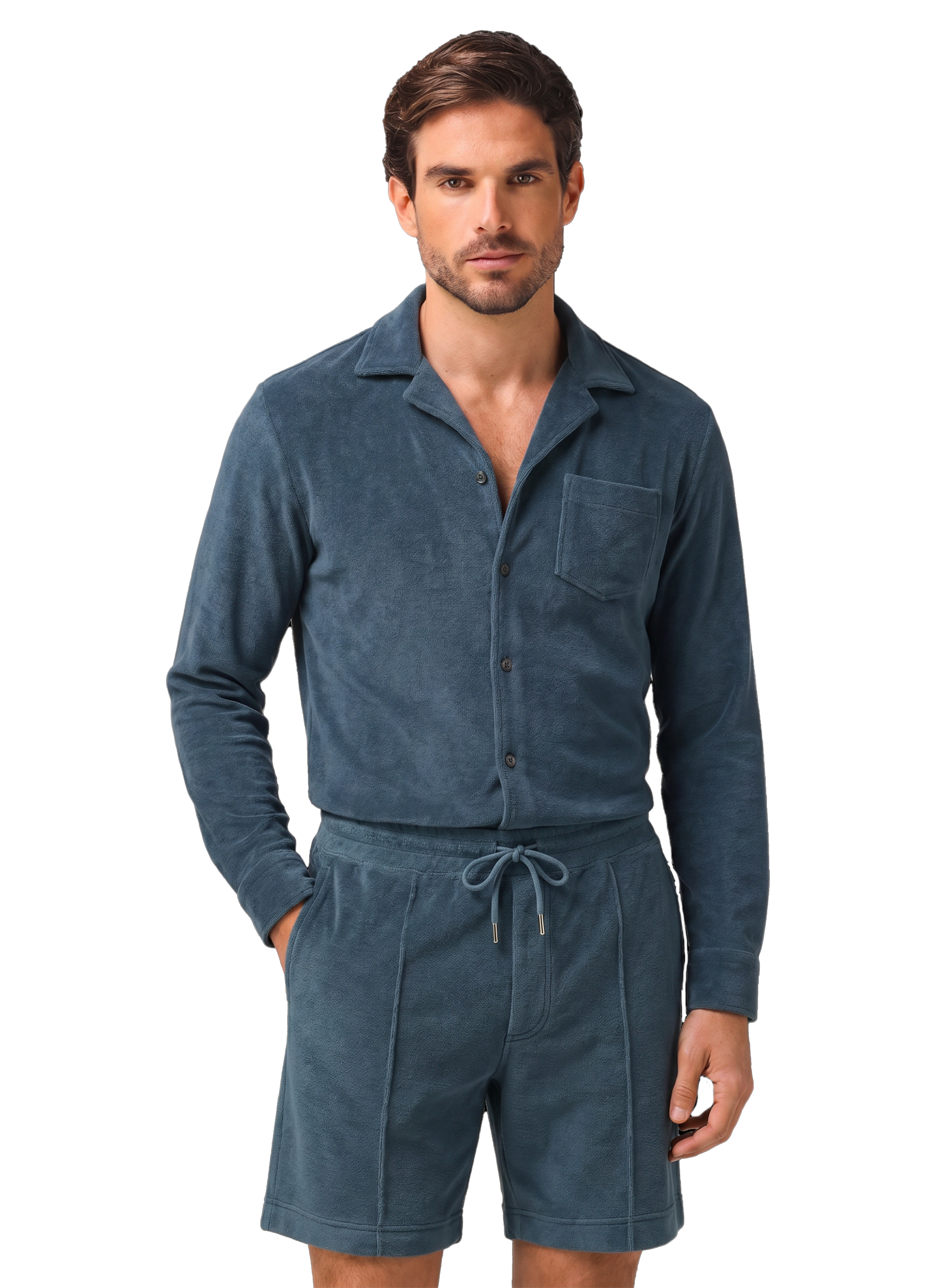 Terry polo van katoen met lange mouwen | MODEL | FULL_WIDTH | PETROL