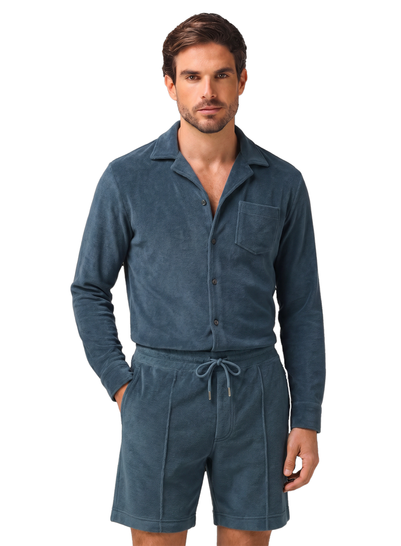 Terry cotton long-sleeve polo shirt