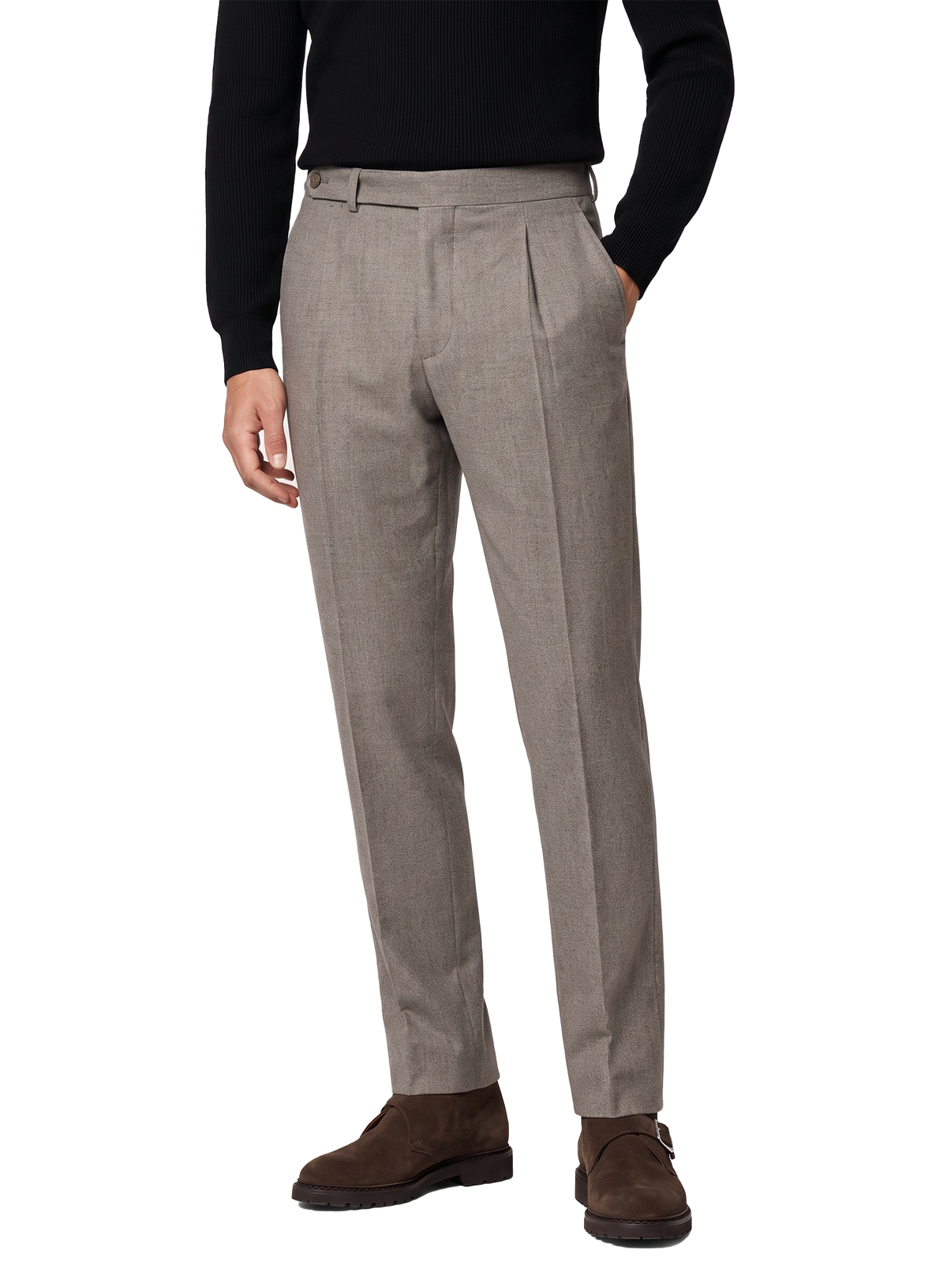 Bandplooi pantalon in wol | FULL_WIDTH | TAUPE