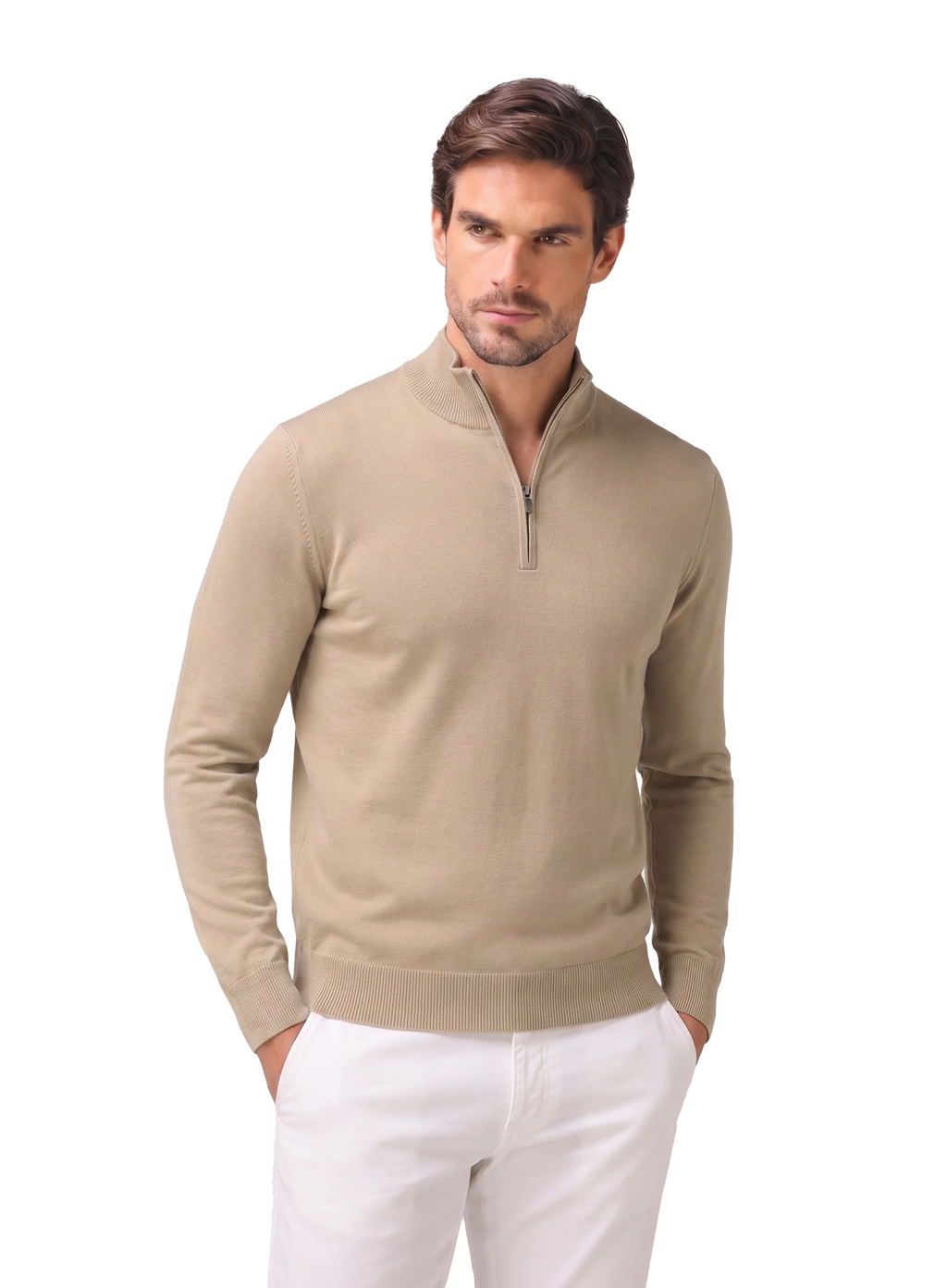 Half-zip trui van wol | FULL_WIDTH | MODEL | Beige