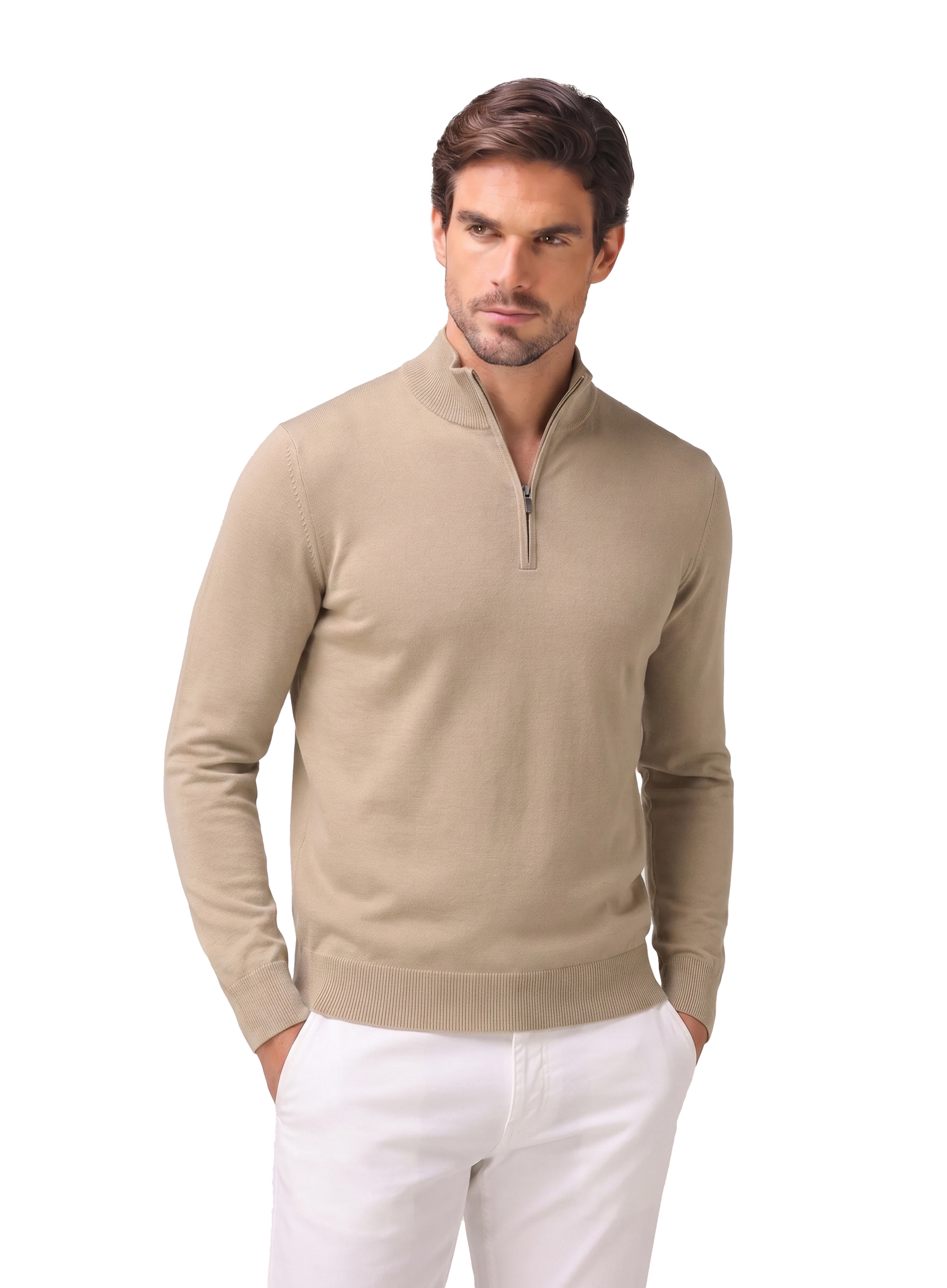 Half-zip trui van wol | FULL_WIDTH | MODEL | Beige