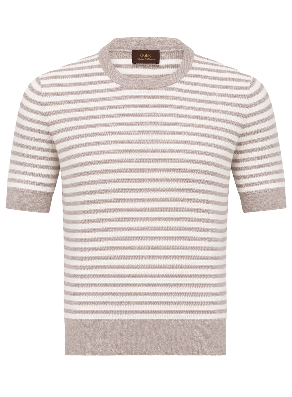Gestreept t-shirt van linnen en katoen | Beige