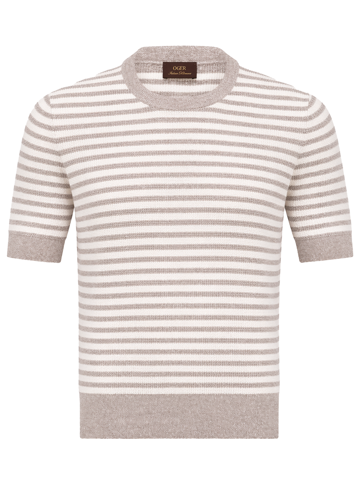 Gestreept t-shirt van linnen en katoen | Beige