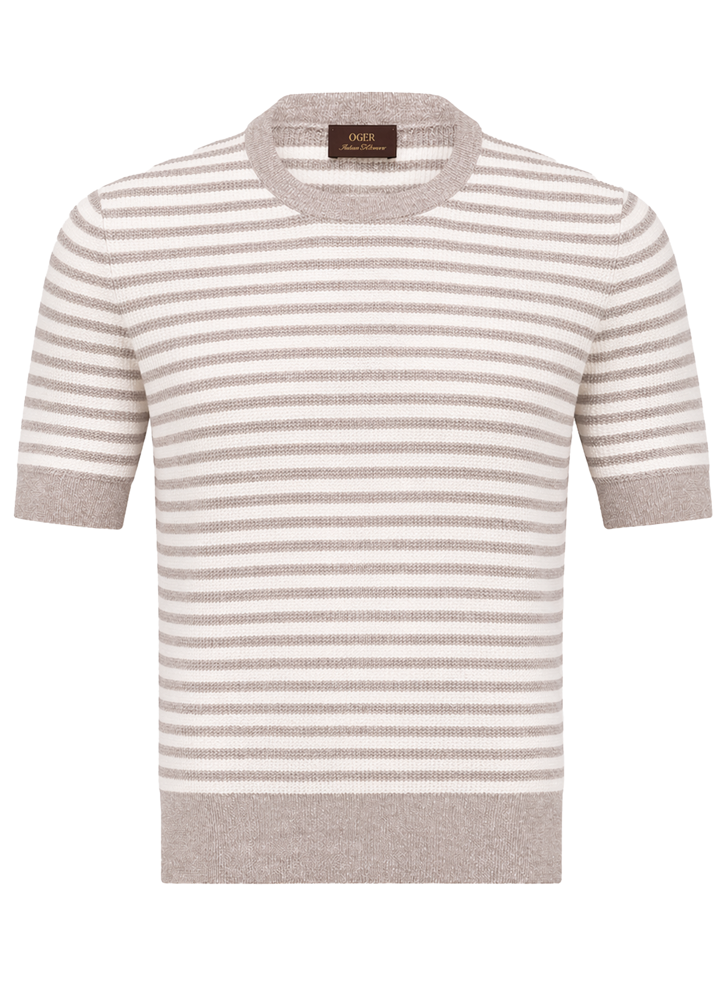 Gestreept t-shirt van linnen en katoen | Beige