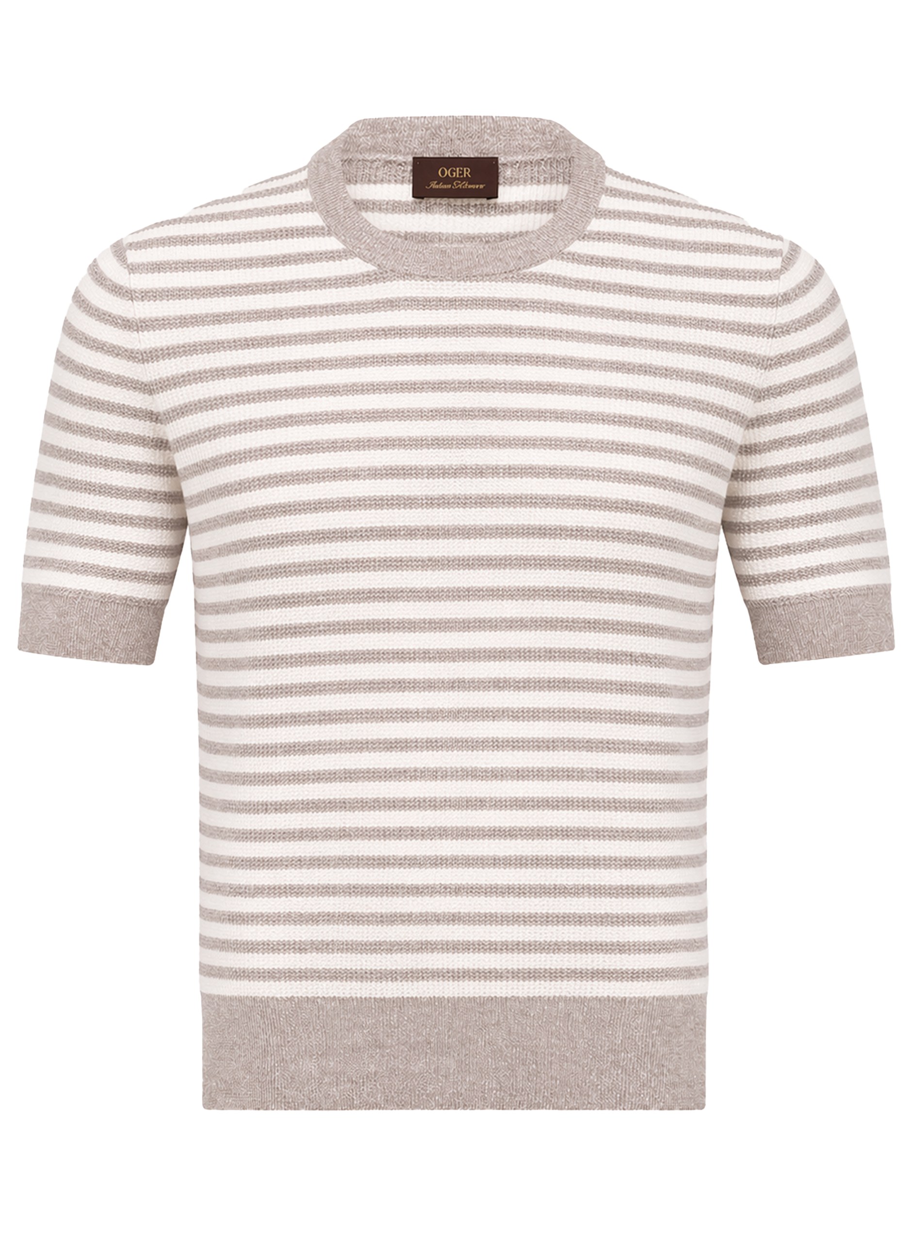 Gestreept t-shirt van linnen en katoen | Beige