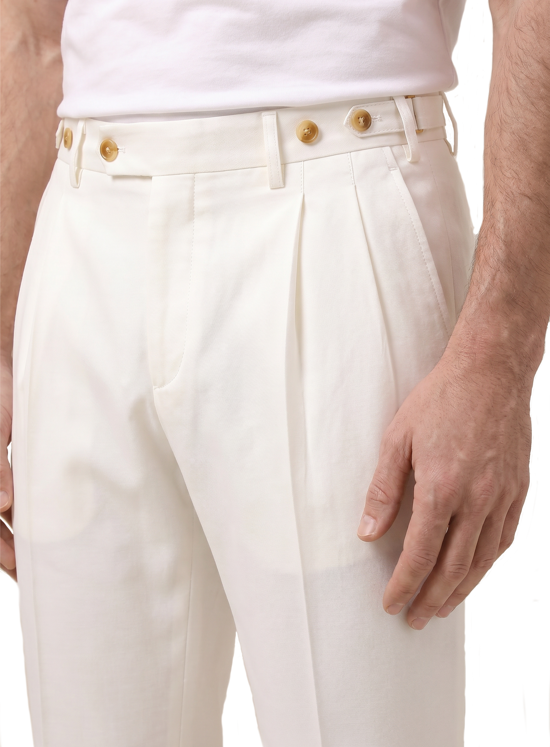 Bandplooi broek van katoen | FULL_WIDTH | Wit