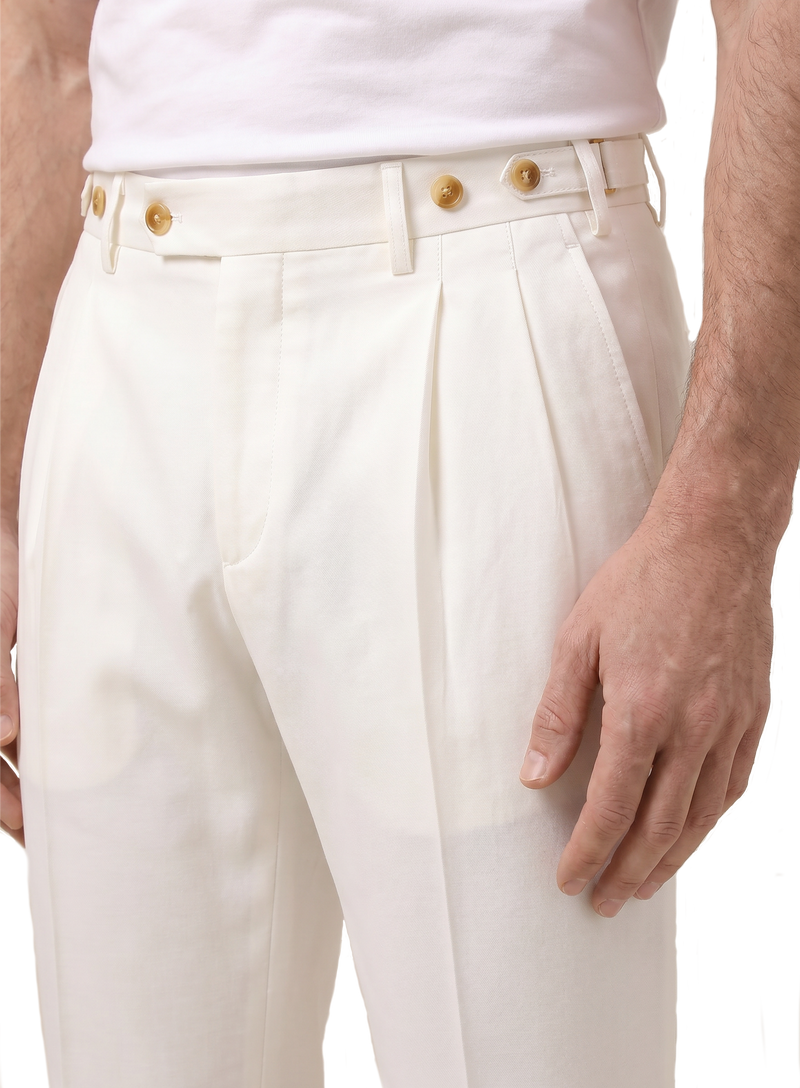 Bandplooi broek van katoen | FULL_WIDTH | Wit