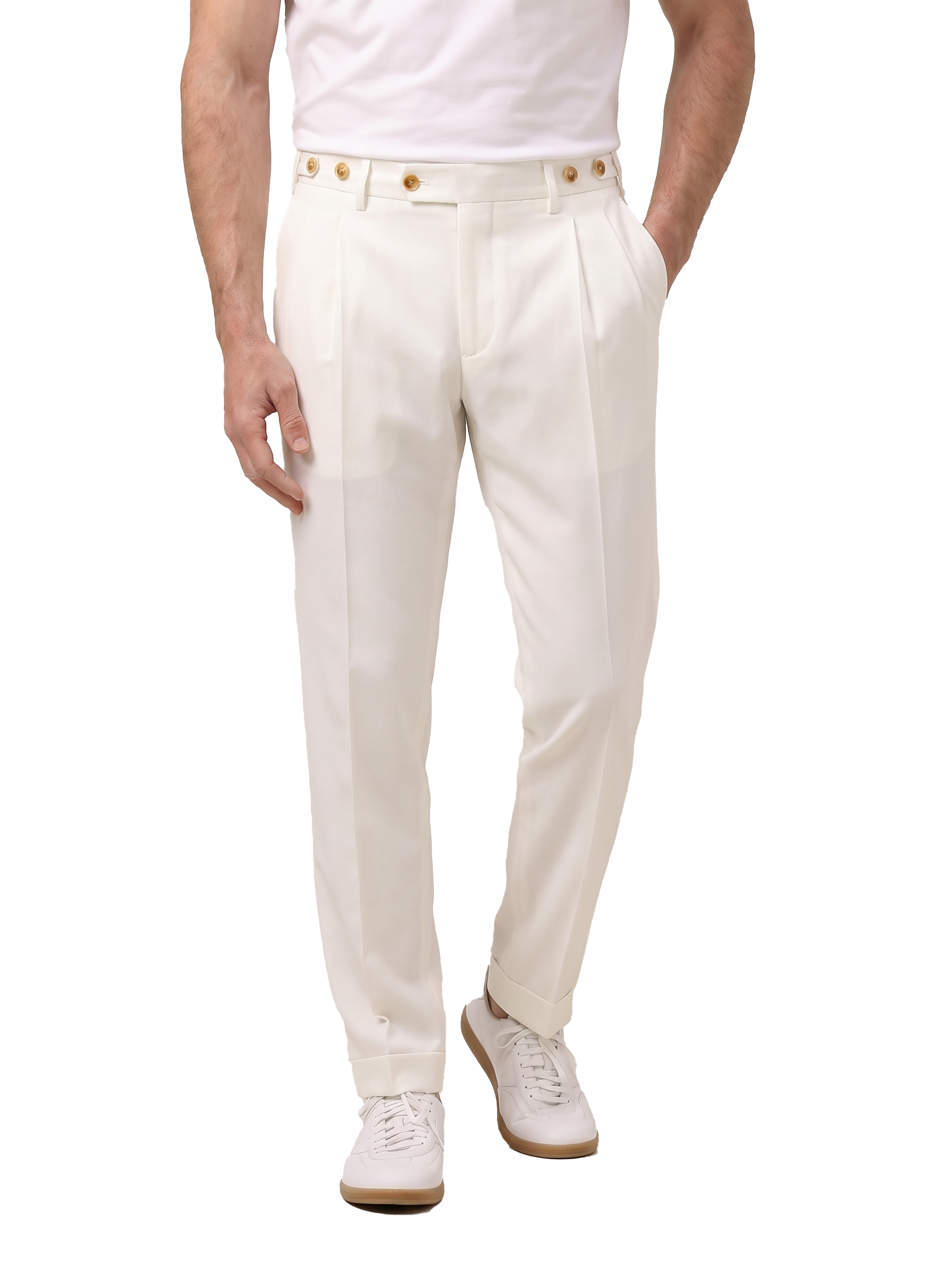 Bandplooi broek van katoen | MODEL | FULL_WIDTH | Wit