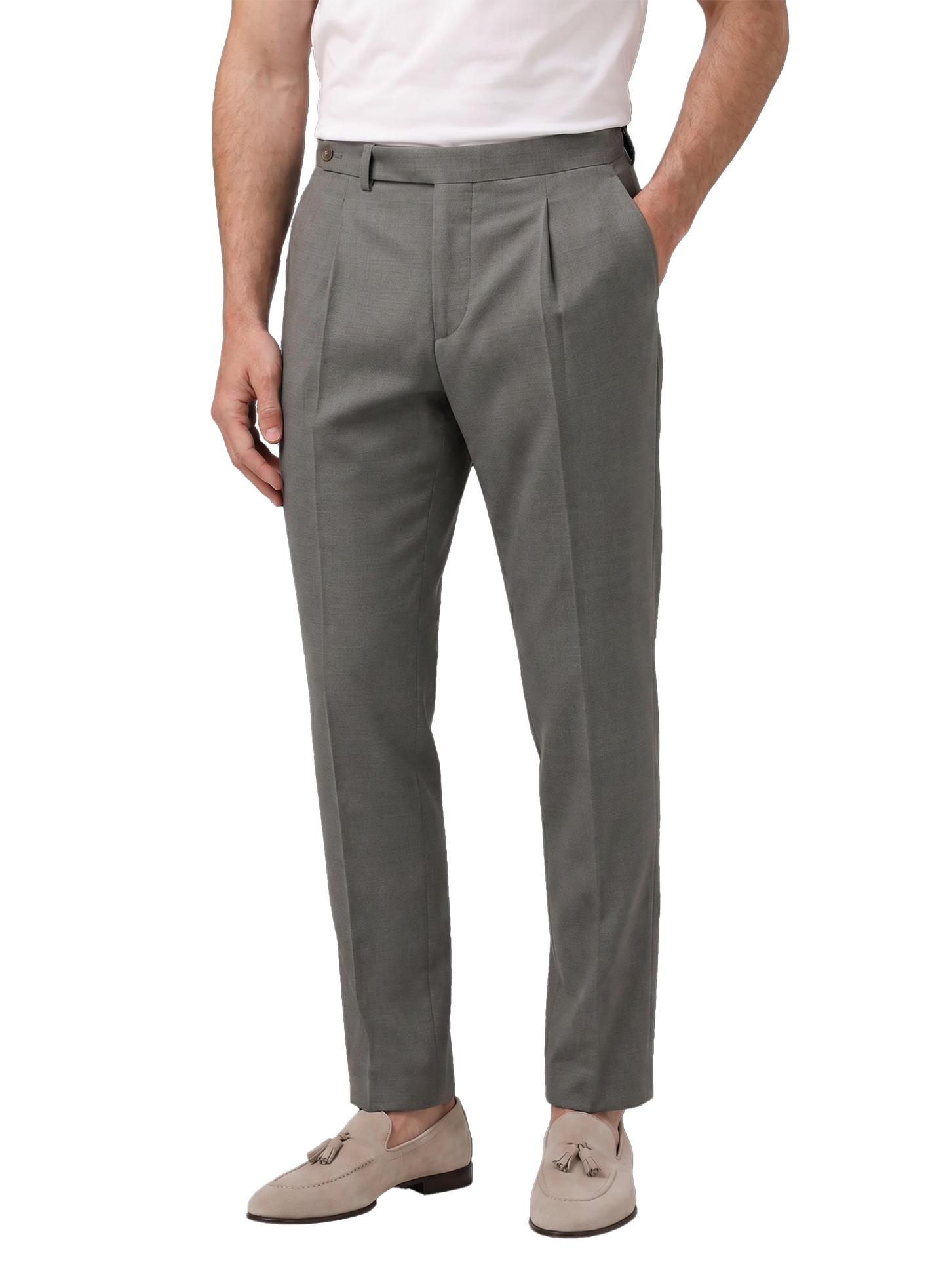 Bandplooi pantalon van wol en zijde | MODEL | FULL_WIDTH | Grijs