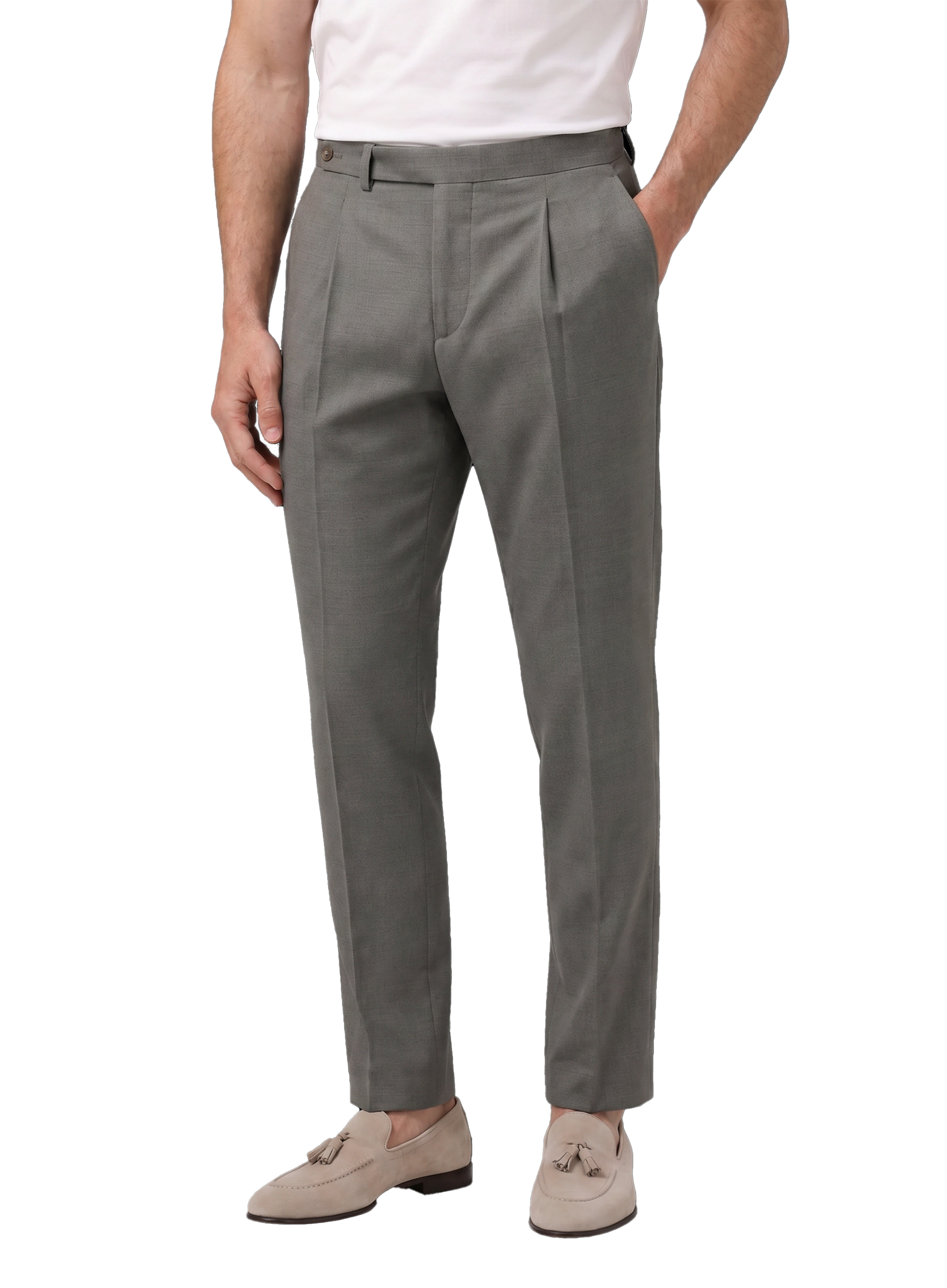 Bandplooi pantalon van wol en zijde | MODEL | FULL_WIDTH | Grijs