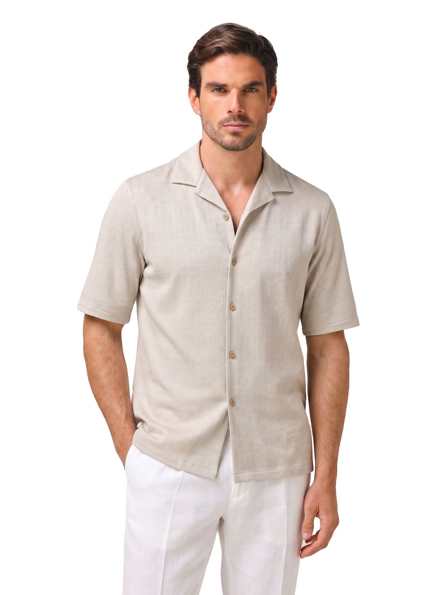 Overhemd van linnen en katoen | MODEL | FULL_WIDTH | L.BEIGE
