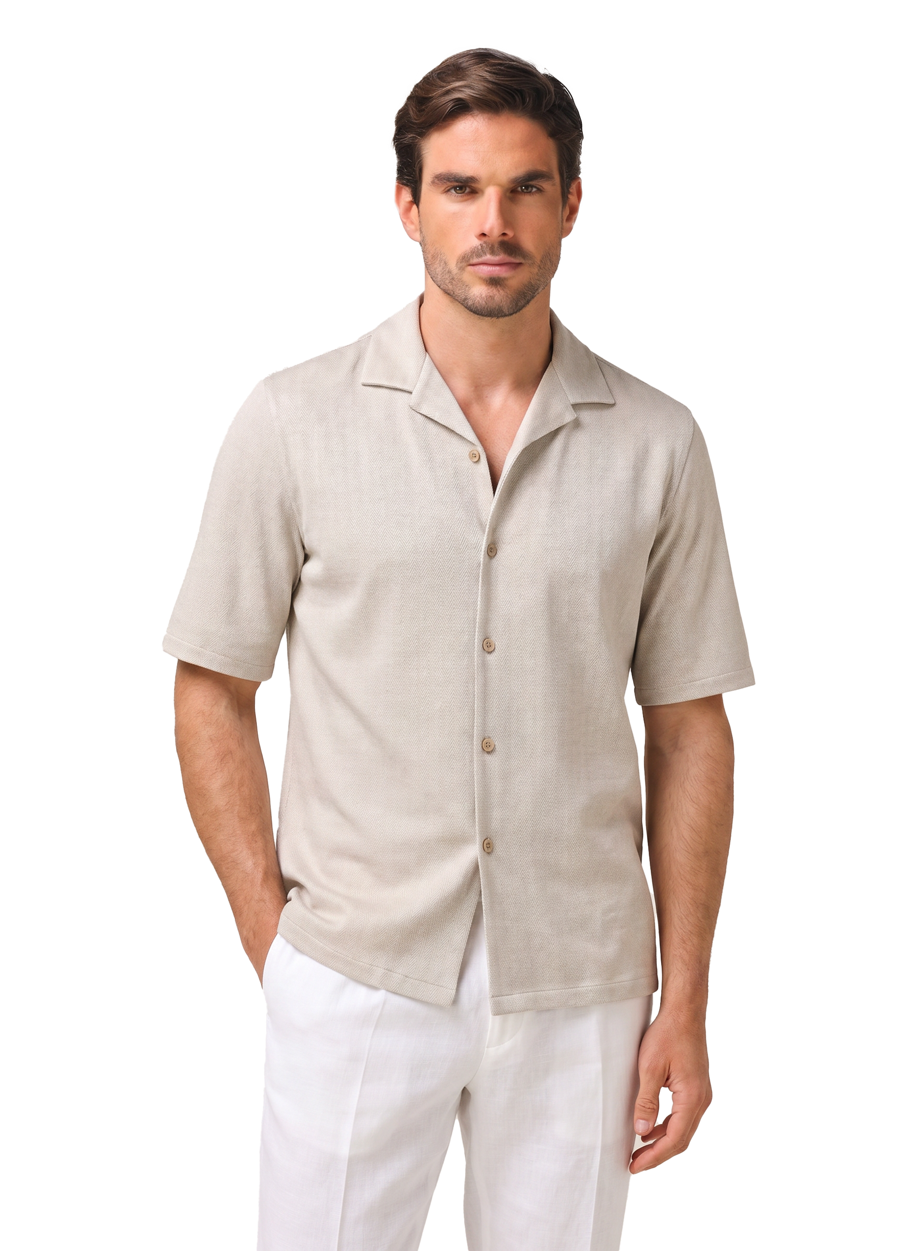 Overhemd van linnen en katoen | MODEL | FULL_WIDTH | L.BEIGE