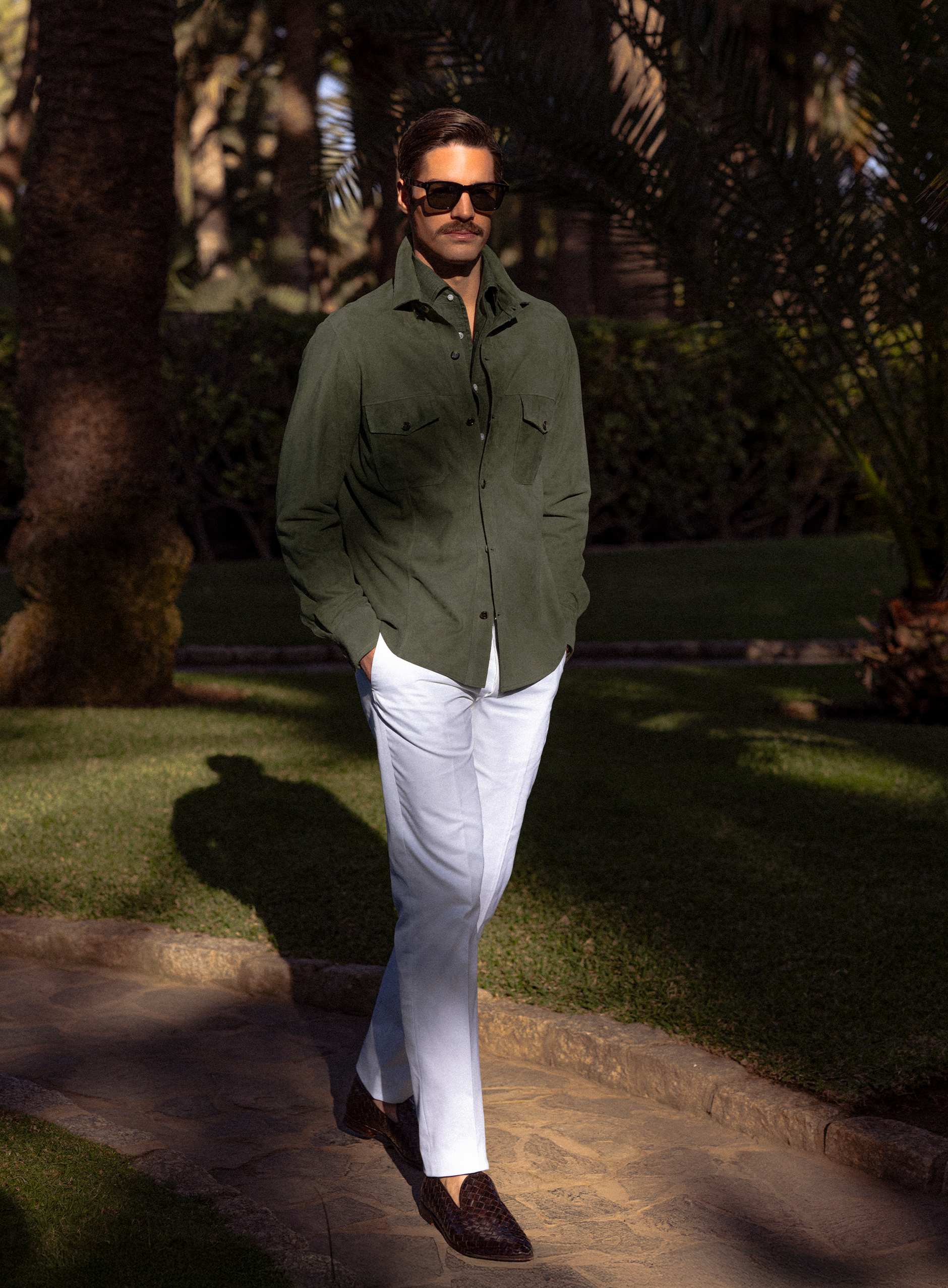 Handgemaakte overshirt van suède | Groen