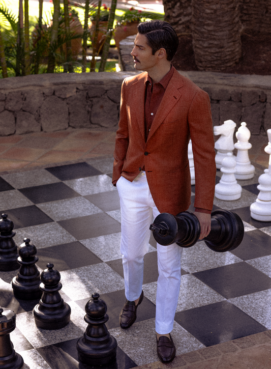 Handgemaakt jasje van cashmere en zijde | Roest