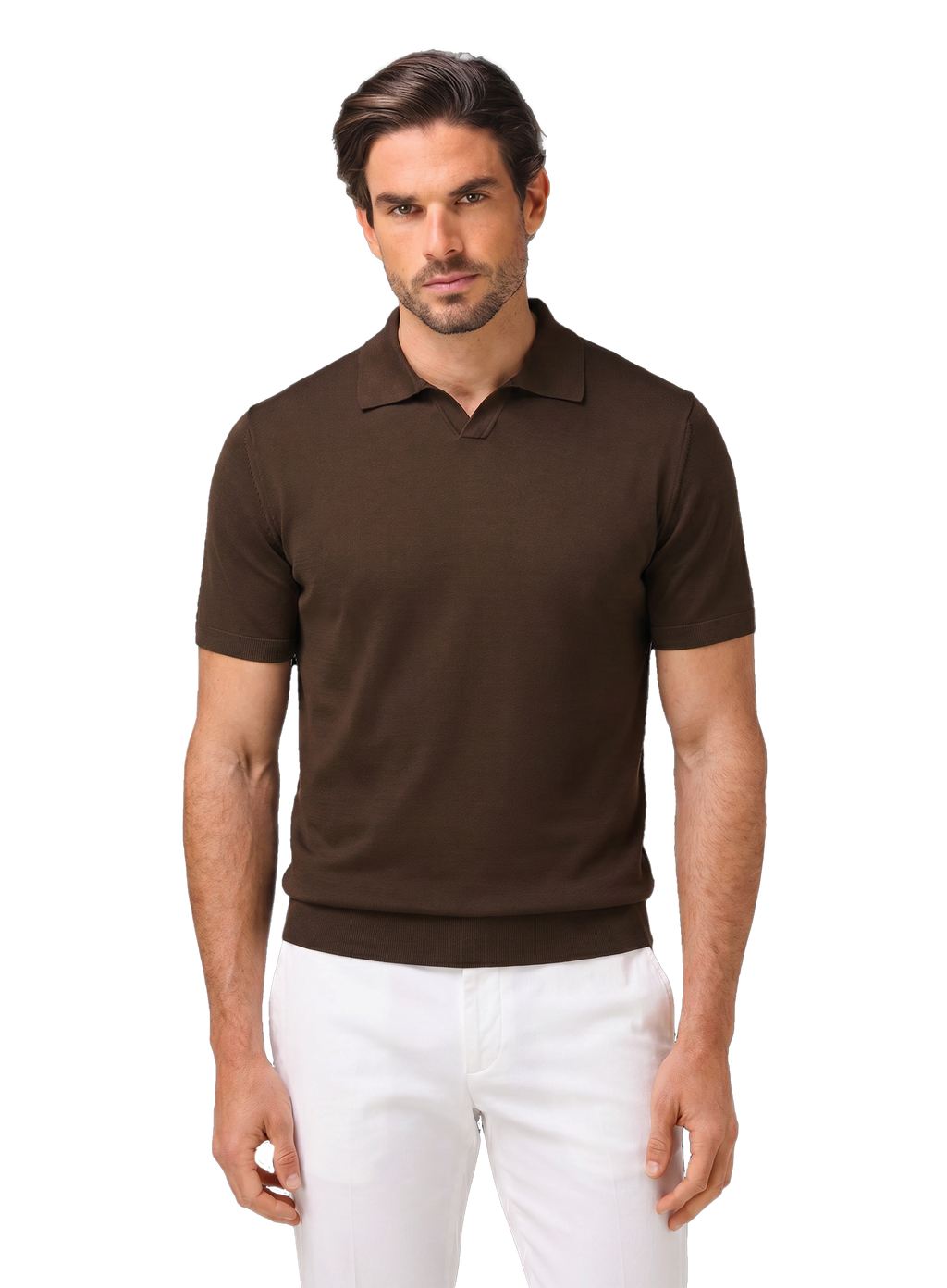 Buttonless polo van zijde | MODEL | FULL_WIDTH | D.Bruin