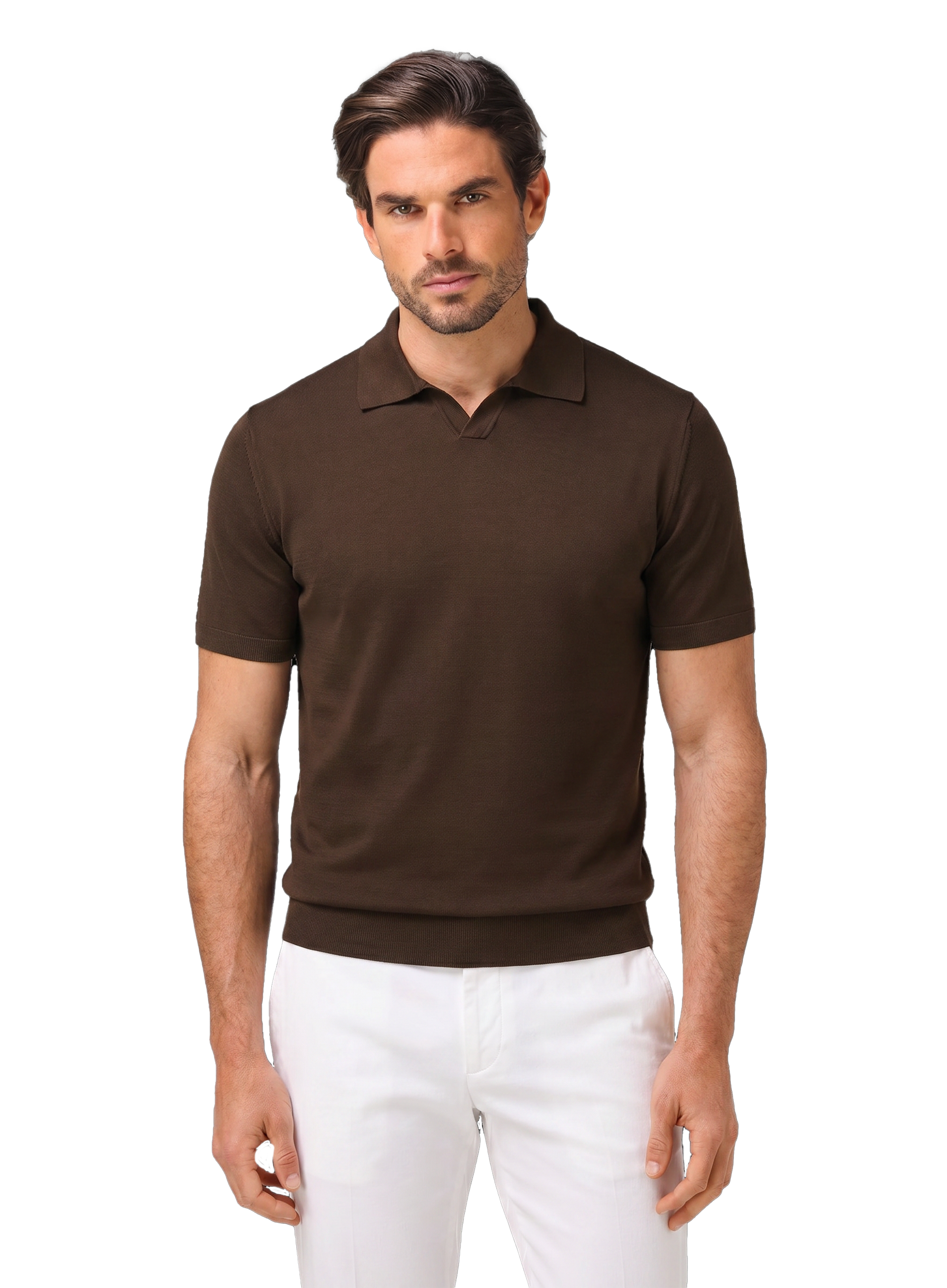 Buttonless polo van zijde | MODEL | FULL_WIDTH | D.Bruin