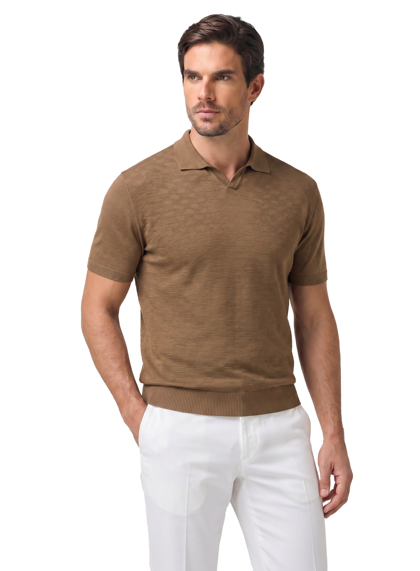 Buttonless polo van linnen | MODEL | FULL_WIDTH | Bruin