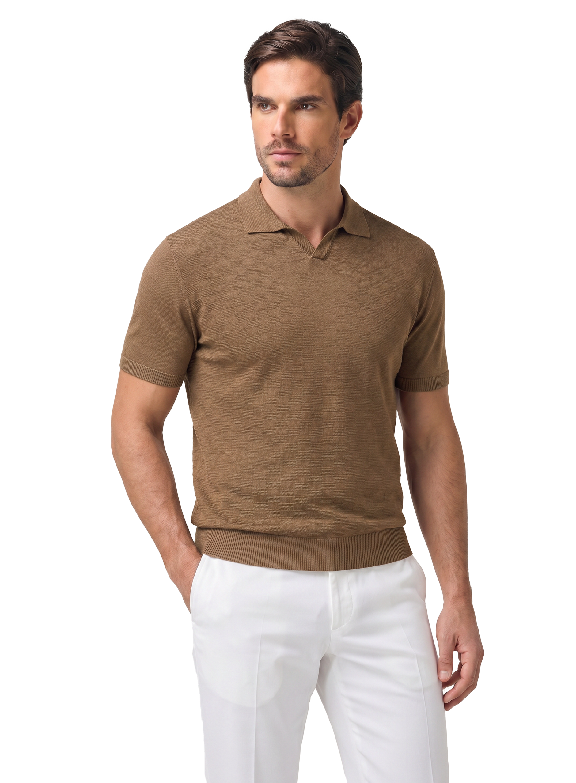 Buttonless polo van linnen | MODEL | FULL_WIDTH | Bruin