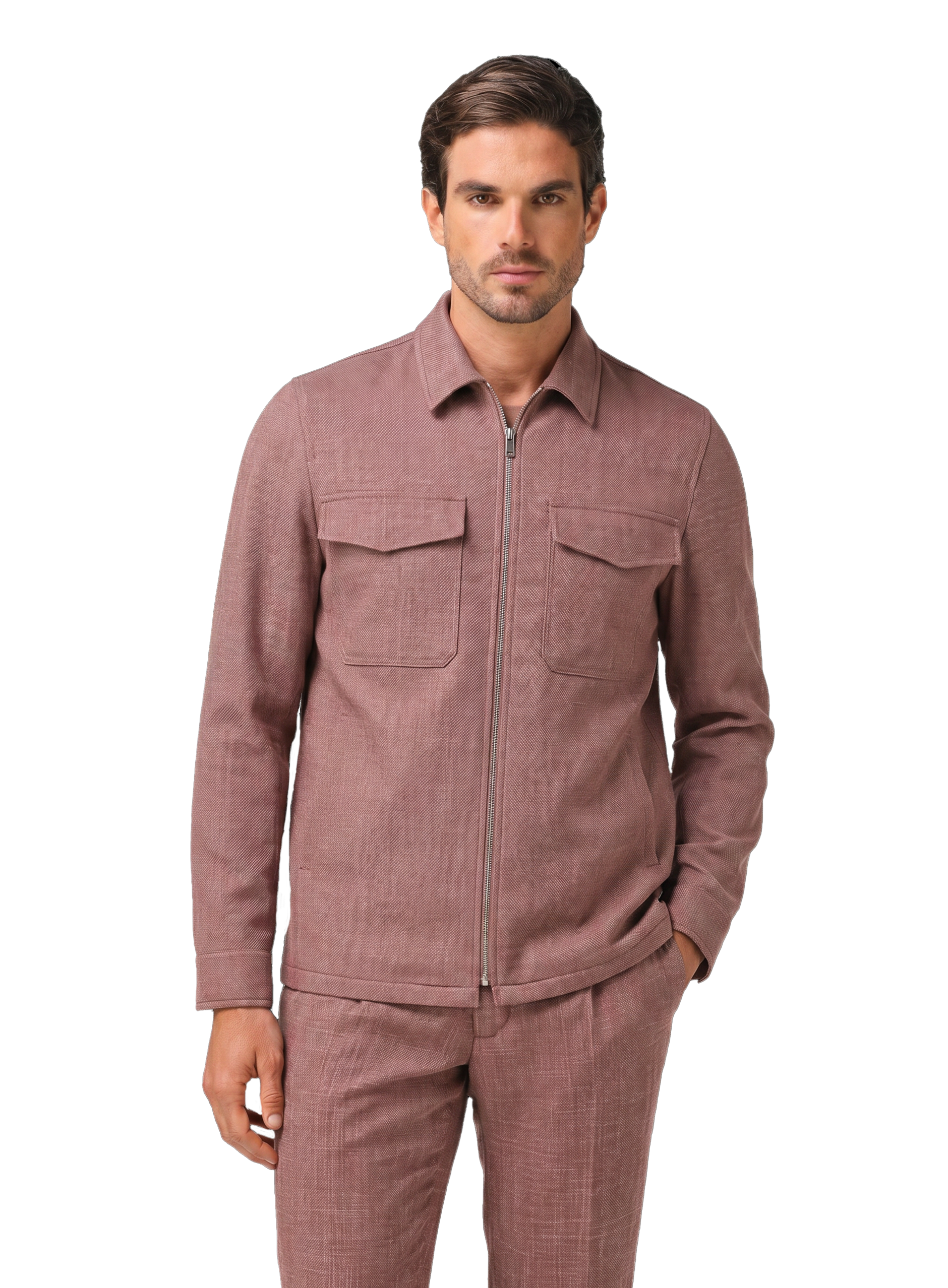 Overshirt van scheerwol, zijde en linnen | FULL_WIDTH | MODEL | ROZE