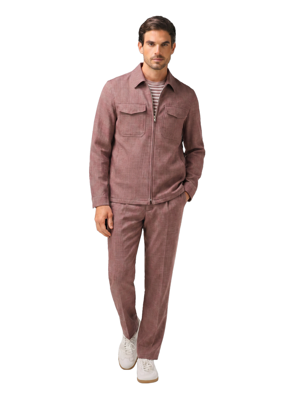 Overshirt van scheerwol, zijde en linnen | FULL_WIDTH | MODEL | ROZE