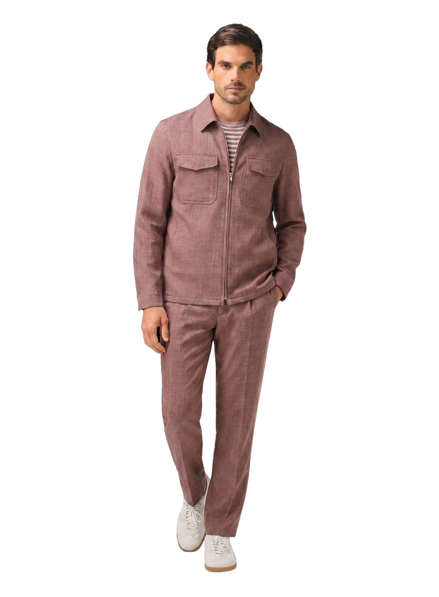 Overshirt van scheerwol, zijde en linnen | FULL_WIDTH | MODEL | ROZE