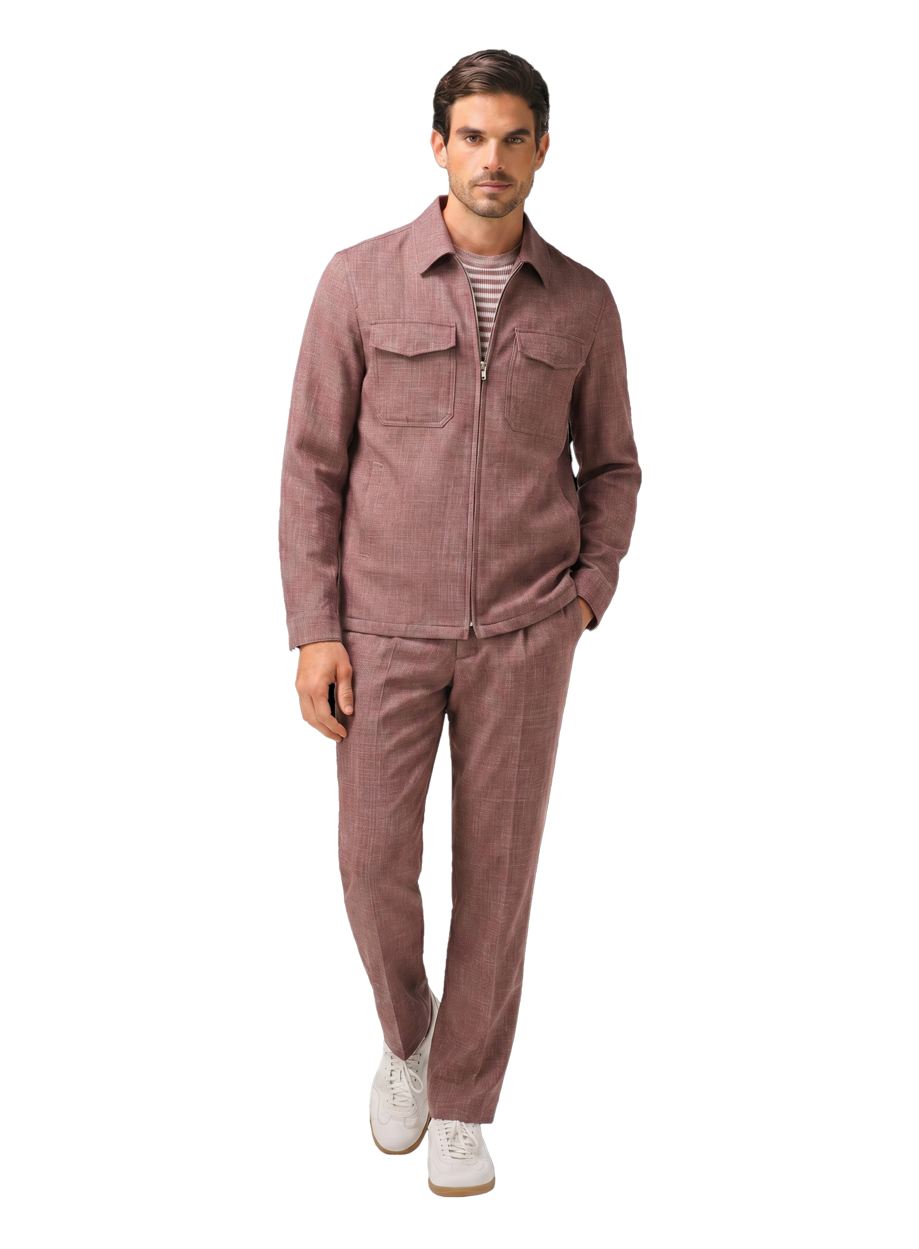 Overshirt van scheerwol, zijde en linnen | FULL_WIDTH | MODEL | ROZE