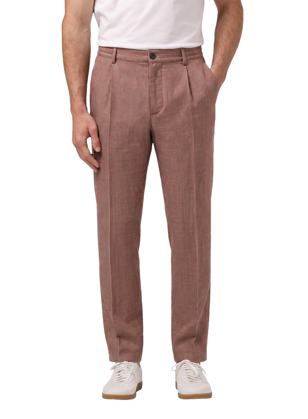 Broek van scheerwol, zijde en linnen | MODEL | FULL_WIDTH | ROZE
