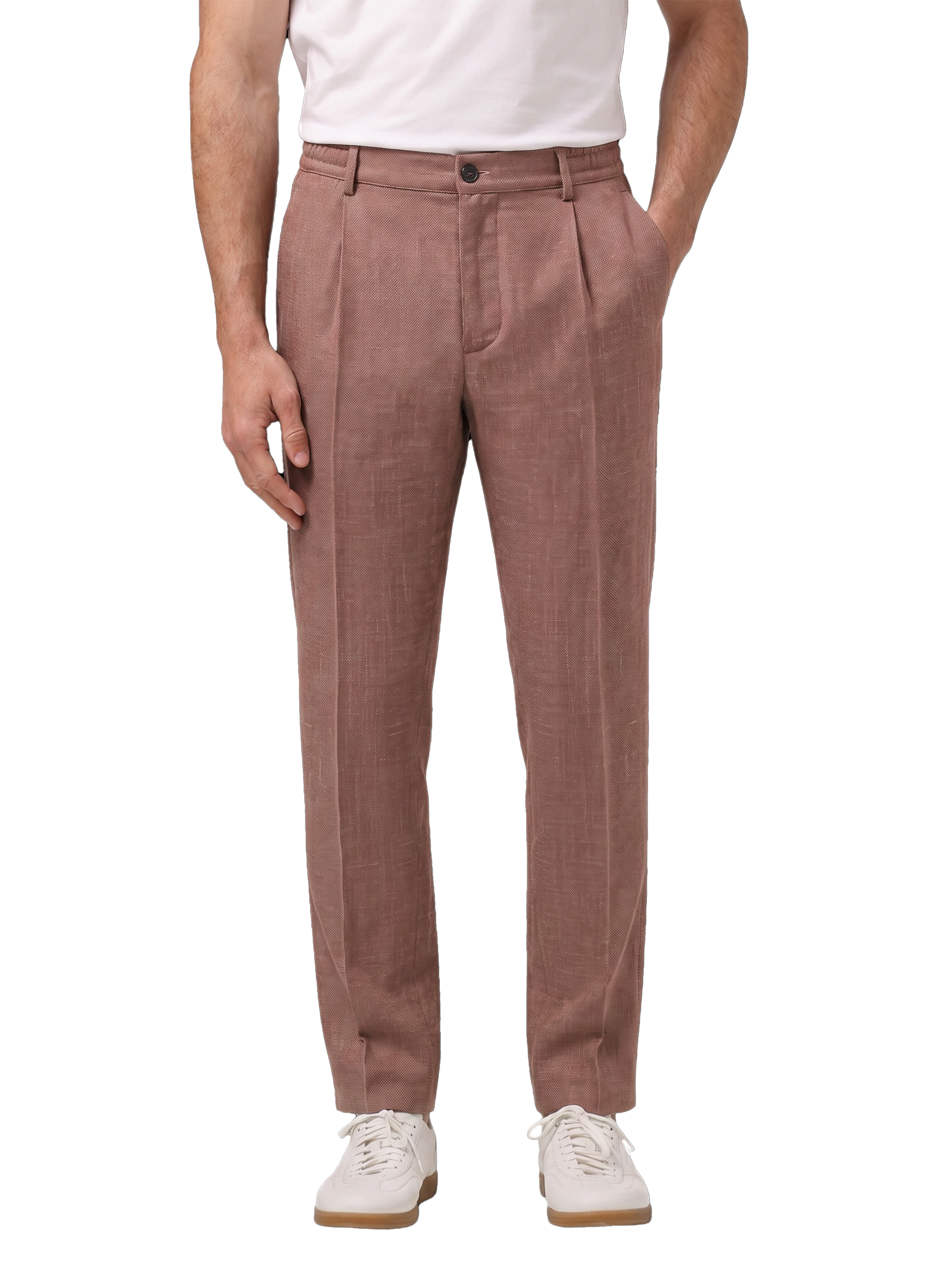 Broek van scheerwol, zijde en linnen | MODEL | FULL_WIDTH | ROZE