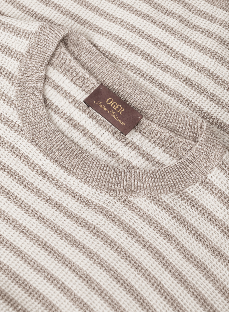 Gestreept t-shirt van linnen en katoen | FULL_WIDTH | Beige