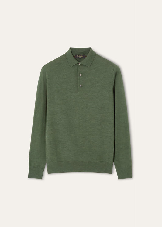 Longsleeve polo van wol | BG_TRANSPARENT | D.Groen