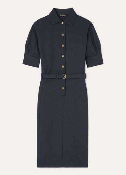 Jurk van linnen en wol | BG_TRANSPARENT | BLUE NAVY