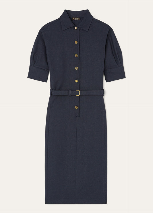 Jurk van linnen en wol | BG_TRANSPARENT | BLUE NAVY