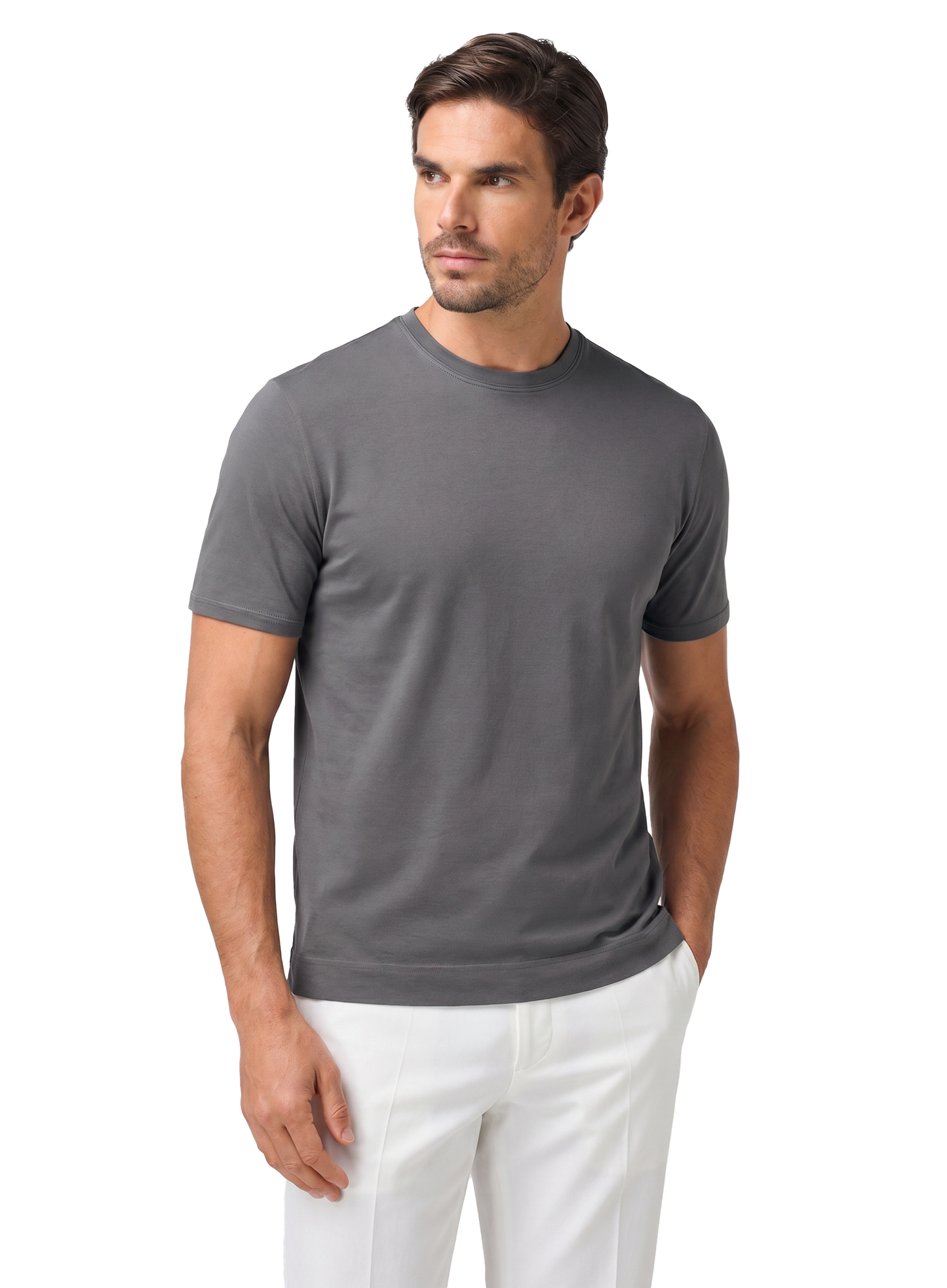 T-shirt van katoen | MODEL | FULL_WIDTH | TAUPE GRIJS