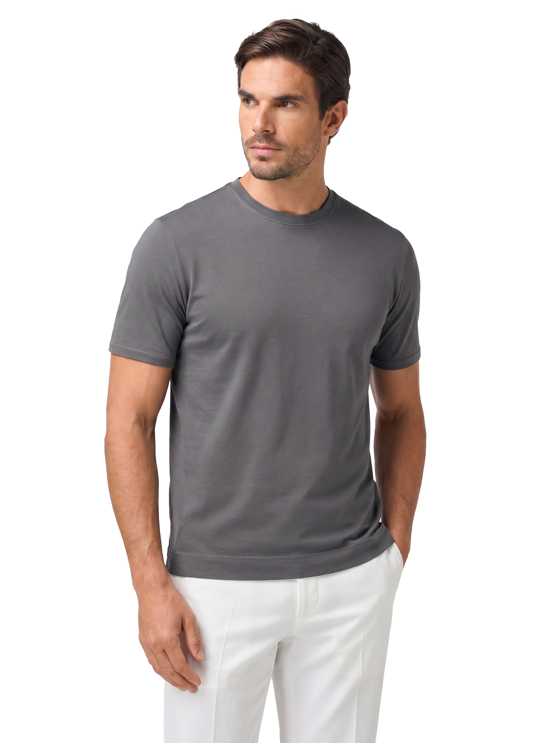 T-shirt van katoen | MODEL | FULL_WIDTH | TAUPE GRIJS