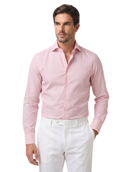 Camicia uomo a righe in cotone e lino | MODEL | FULL_WIDTH | ROZE