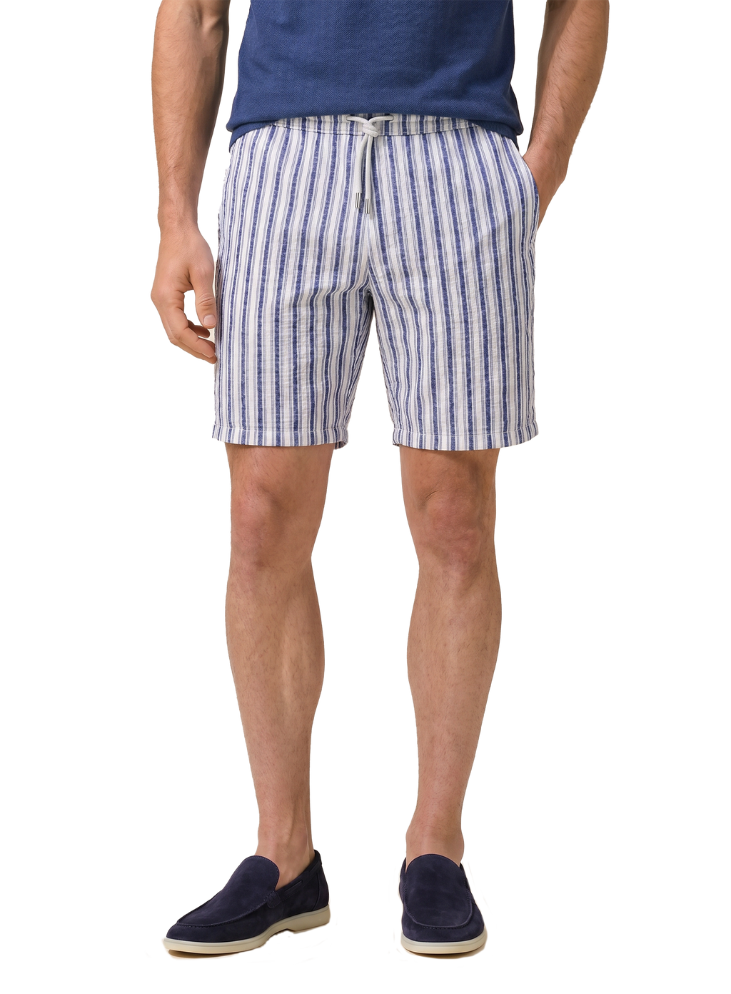 Gestreepte zwemshort van technische seersucker | FULL_WIDTH | MODEL | Blauw