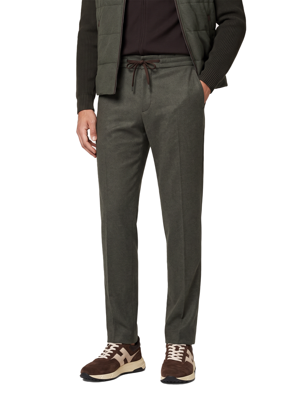 Jog pantalon in cashmere stretch | FULL_WIDTH | Groen