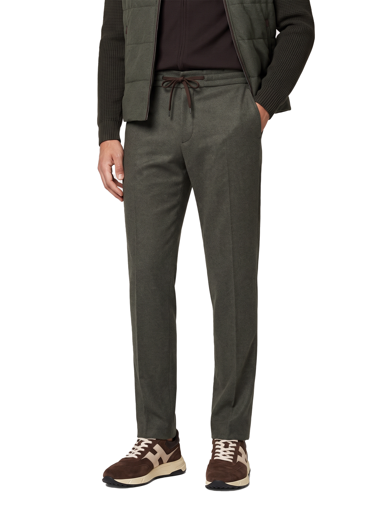 Jog pantalon in cashmere stretch | FULL_WIDTH | Groen