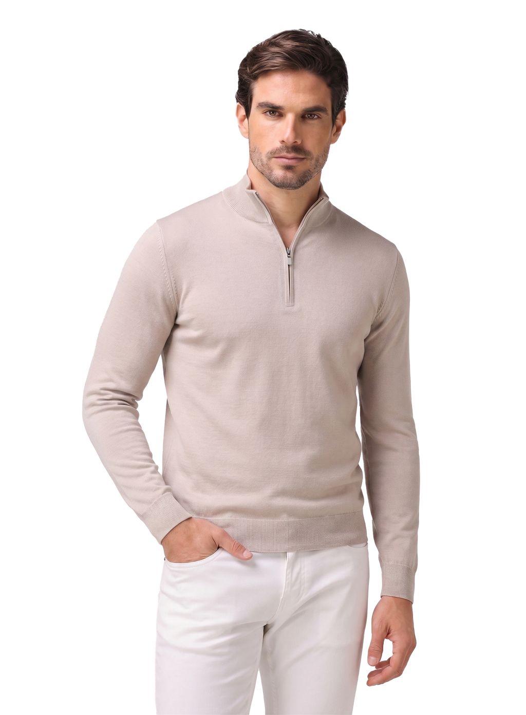 Half-zip trui van wol | MODEL | FULL_WIDTH | L.BEIGE