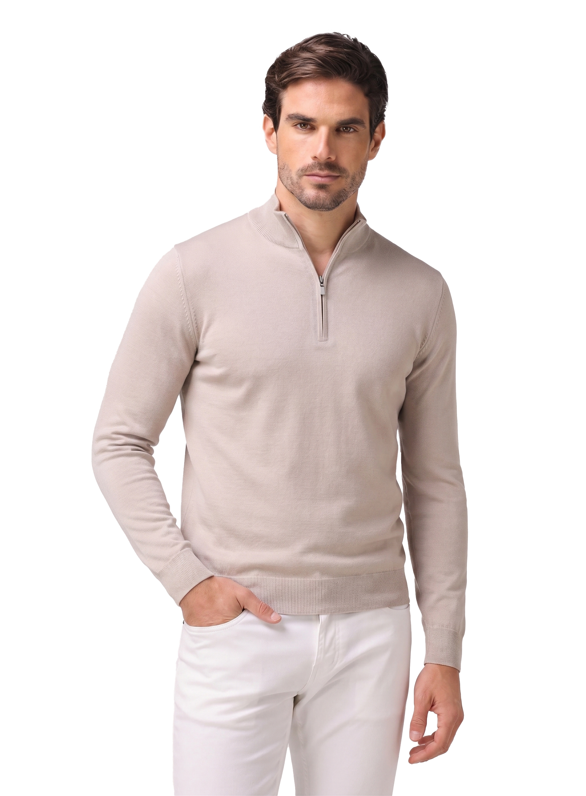 Half-zip trui van wol | MODEL | FULL_WIDTH | L.BEIGE