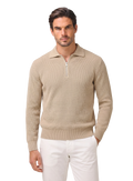  Half-zip trui van katoen | MODEL | Beige