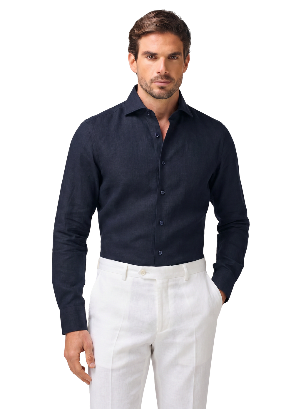 Overhemd van linnen | MODEL | BLUE NAVY