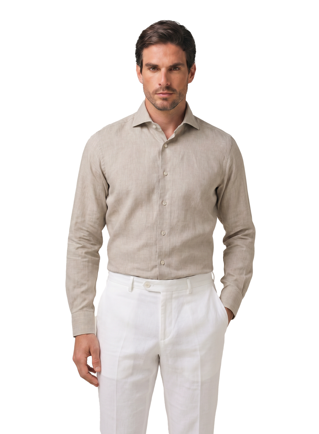 Gemêleerd overhemd van linnen | MODEL | FULL_WIDTH | Beige
