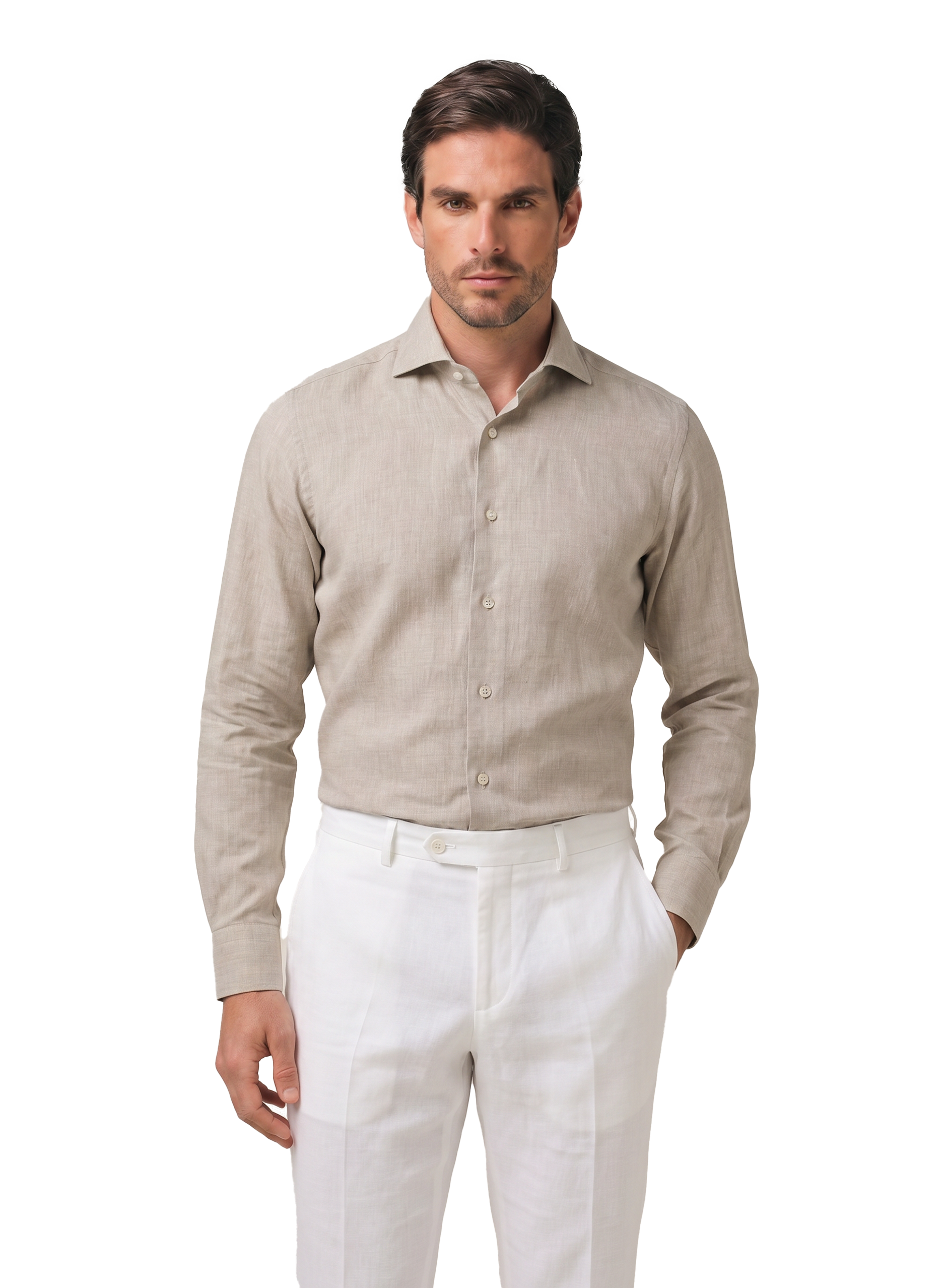 Gemêleerd overhemd van linnen | MODEL | FULL_WIDTH | Beige