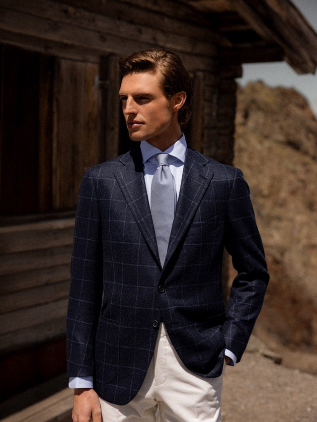 Handgemaakt geruit jasje van cashmere FULL_WIDTH | BLUE NAVY