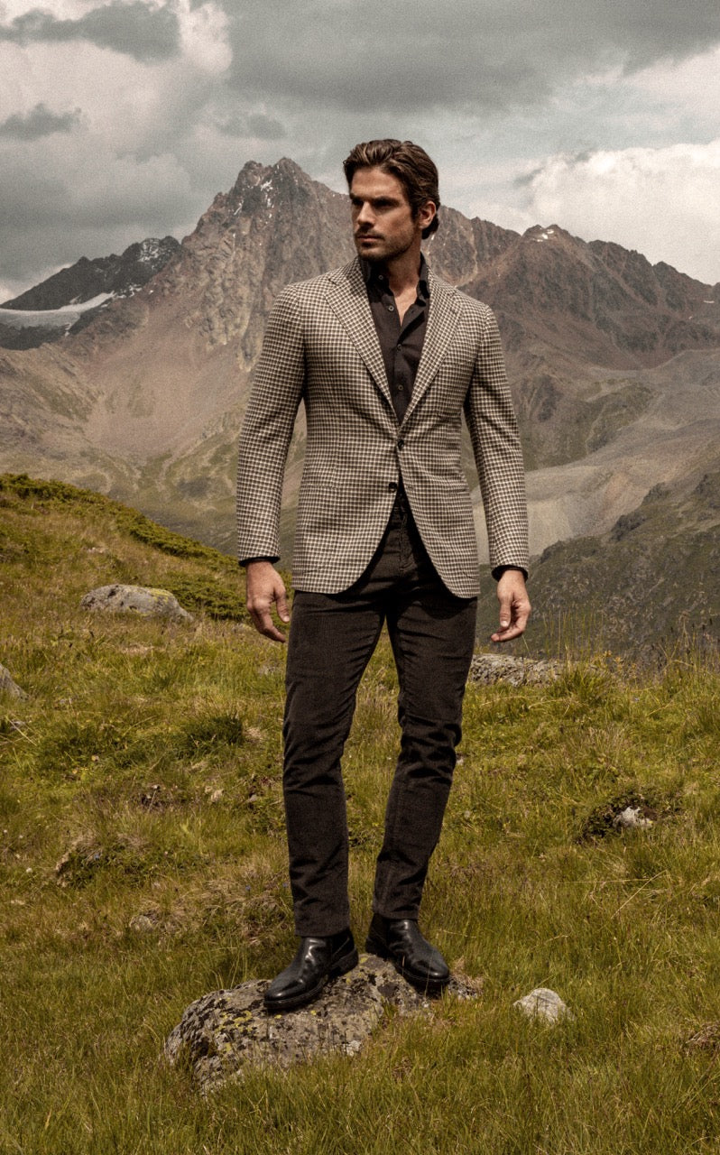 Handgemaakt pied-de-poule jasje van cashmere | FULL_WIDTH | Bruin