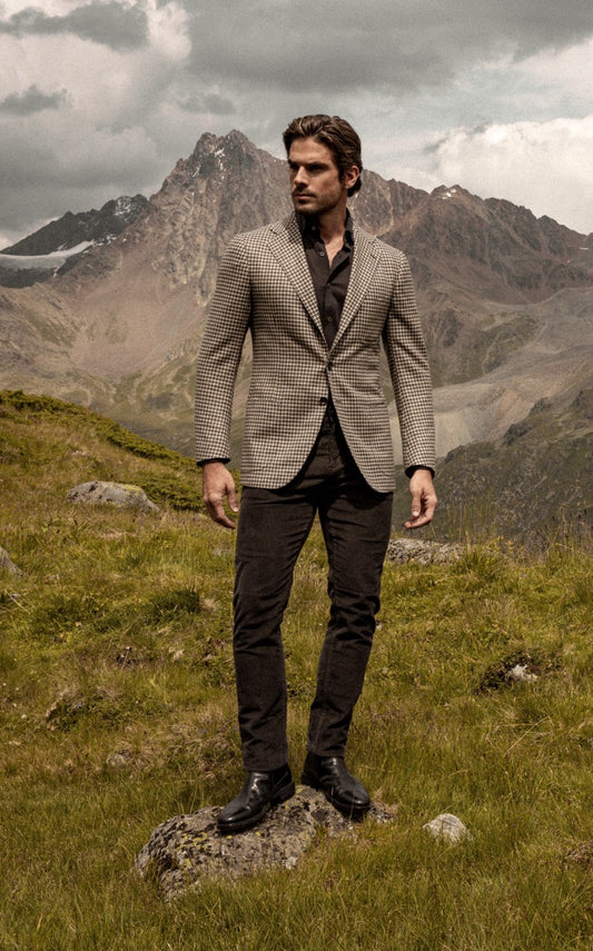 Handgemaakt pied-de-poule jasje van cashmere | FULL_WIDTH | Bruin